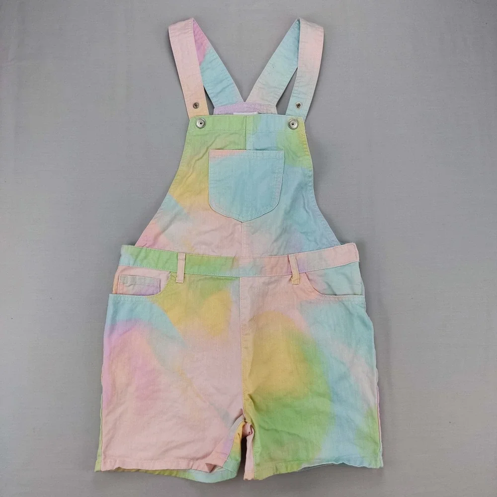 The Children's Place Shortalls Girls 14 Multicolor Tie Dye Denim Bib Overalls